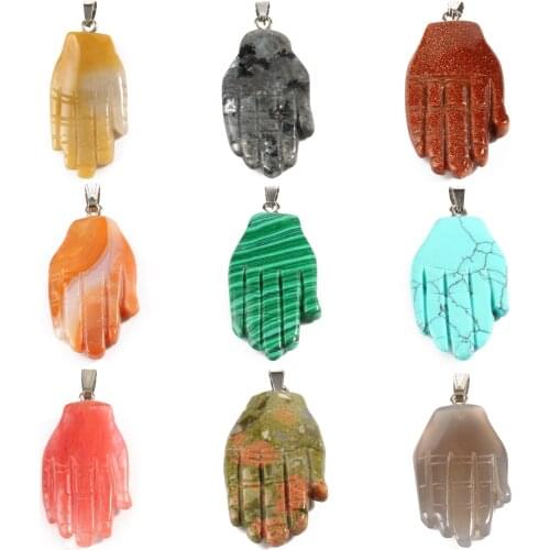 Natural Stone Agates Tiger Eye Opal 12x55mm Hand Shape Pendants Charms for Necklaces Making Wholesale All Mixed Material Charms