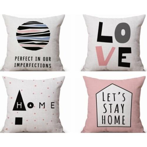 Cotton Linen Cushion Cover *Love* English Letters Pink Throw Pillowcase Cover 45X45cm Sofa Waist Bed Decorative For Home Decor