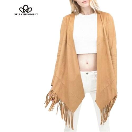 Spring brand new ethnic khaki black faux suede poncho cape jacket coat