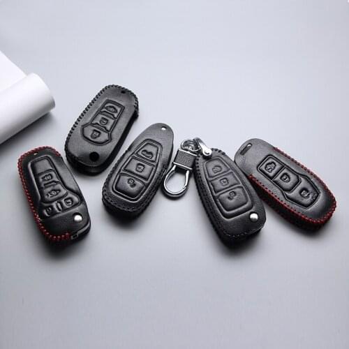 New Arrival Leather Car Key Case Cover For Ford Focus 2 3 Fiesta Transit Ecosport Mondeo Kuga Key Ring Chain Shell Car Styling