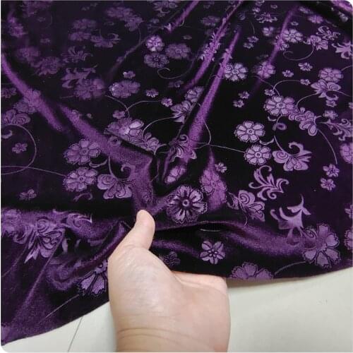 New Elastic Deep Purple Embossed Gold Velvet Cheongsam Dress Pants Suit Apparel Fabric