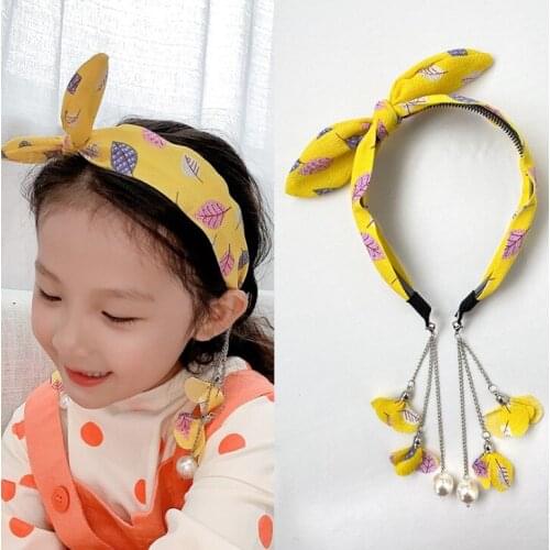 New Girls hair accessories Korean retro floral knotted ears bow wide-brimmed fashion hairband headband With Faux Earrings