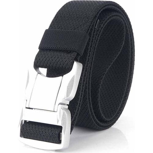 Elastic Men Belt Silver Aluminum Alloy Pluggable Buckle Casual Male Jeans Belt Stretch Comfortable Tactical Belts Luxury Strap