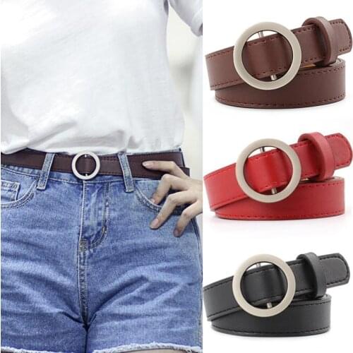 Circle Pin Buckles Belt female Belt deduction side gold buckle jeans wild belts for women fashion students simple New 2019