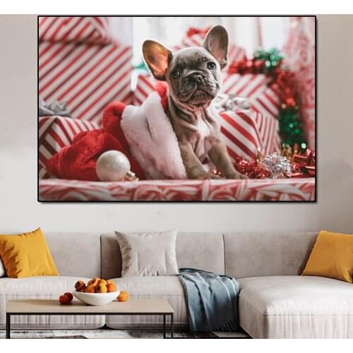 Christmas Decoration Animal Paintings Pink Pet Dog Posters Printed on the Wall Hoom Decor Canvas Pictures for Childrens Room