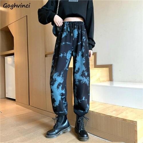 Women Casual Ankle-length Harem Pants Loose Plus Velvet Thicker Bundle Trousers Elastic High Waist Tie Dye Printed Harajuku Chic