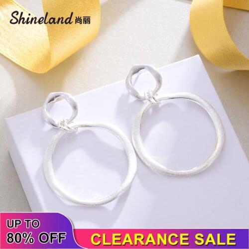 Shineland Fashion Geometric Irregular Silver Color Double Circle Hollow Drop Earrings Alloy Geometry Punk Metal Jewelry Cheap