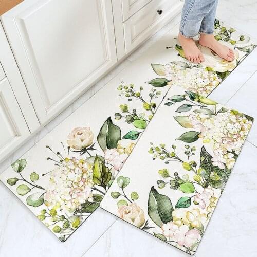 Thickened Kitchen Floor Carpet Flower Comfort Rug and Non Slip Waterproof PU Rubber Floor Mats for Kitchen Sink Laundry Room