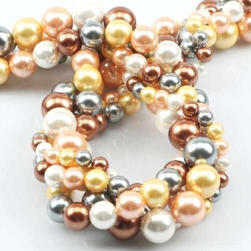 Yellow Mix Colors Shell Pearl Beads Smooth Round Loose Spacer Beads For Jewelry Making 6/8/10/12mm Diy Woman Bracelet 15”Inches