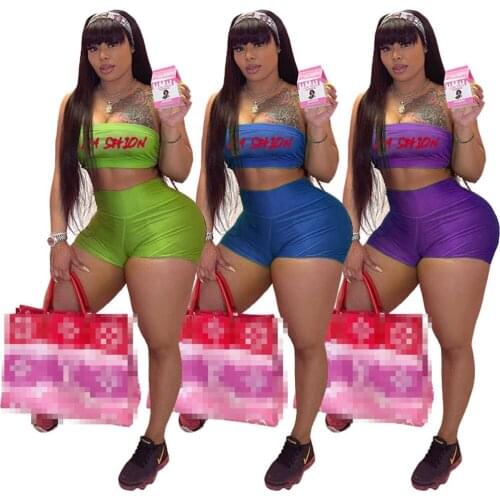 Summer Women Sexy Print Clothing Outfits Strapless Tracksuits Snack Biker Pant Two Piece Short Sets