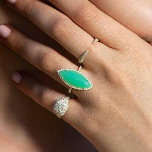 TOP quality Vintage green gem Crystal cz waterdrop 2 colors ring For Women Wedding classic Fashion tear band finger gift jewelry