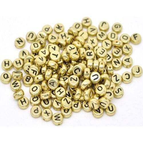 1000pcs Random Mixed Gold Tone Flat Round Alphabet /Letter "A-Z" Acrylic Spacer Loose Beads For DIY Garment Accessories 7mm