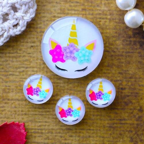 12mm 25mm 14mm 16mm 18mm 20mm Photo Glass Cabochons Round Cameo Set Handmade Settings Unicorn 18