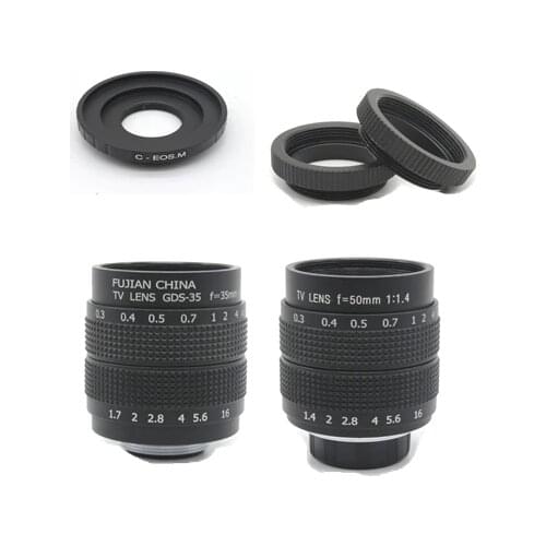 2 in 1 50mm F1.4 CCTV/35mm F1.7 CCTV Monitor TV Movie lens+C Mount for Canon EOS M M2 M3 M5 M10 Mirrorless Camera C-EOS M