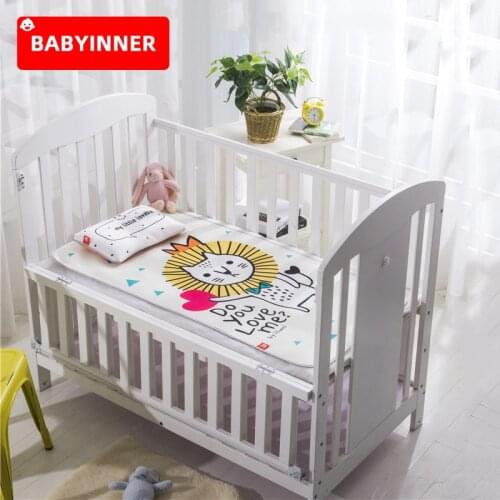 Babyinner Crib Mat Cooling Summer Mattress Breathable Kids Ice Silk Mat for Bed Infant Sleeping Pad Baby Bedding Set with Pillow