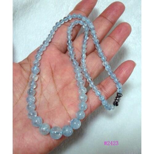 Free Shipping Natural Aquamarine Round Beads 5mm~9mm Necklace Women Jewelry Accessories Weddings Parties Birthday Gift