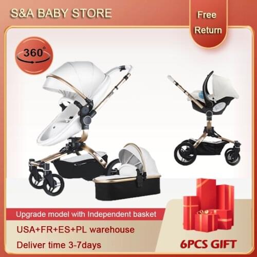 Fast shipping free shipping Aulon Pu luxury baby stroller 3 in 1 fashion high landscape European