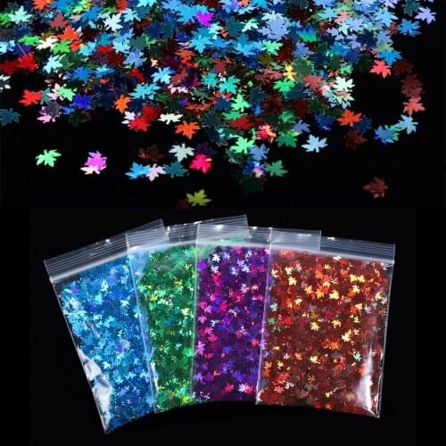 10g Holographic Maple Glitter Flakes Nail Sequins Paillette Iridescent Multicolor Leaf Sheet for DIY Epoxy Resin Nail Art Crafts