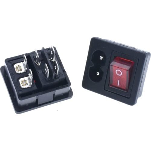 IEC320 C8 AC 2.5A 250V power Cord Inlet socket receptacle with red light rocker switch for Computer Amplifier