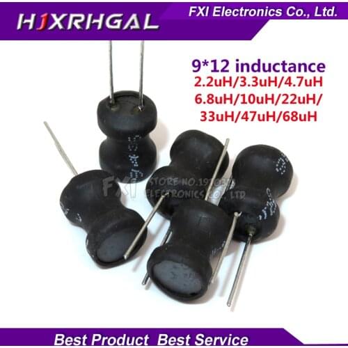 100pcs Unshielded Wirewound DIP power Inductor 0912 (9*12mm)2.2uH 3.3uH 4.7uH 6.8uH 10uH 22uH 33uH 47uH 68uH I-shaped inductance
