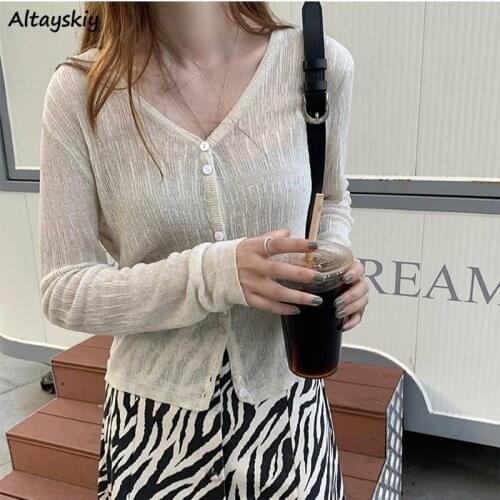 Cardigans Women Summer Sun-proof Colorful V-neck Knitted Leisure Long Sleeve Ulzzang Gentle All-match Style Slim Sweaters Female