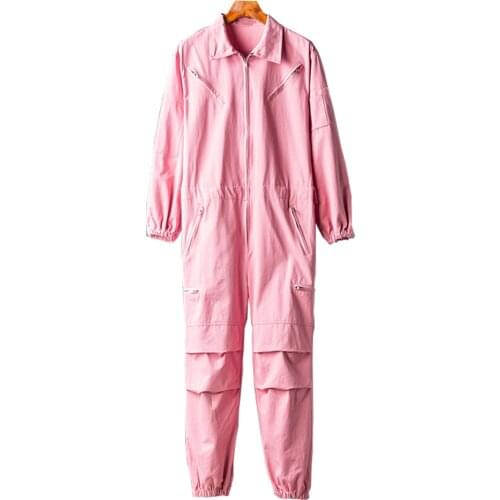 Mens Long Sleeve Attachable Suspenders Joggers Jumpsuits Casual Loose Overalls Pink Black