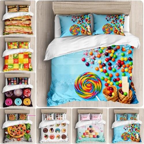 2020 New Food Donuts Candy Biscuits Four-piece Set 3D Digital Print Three-piece Set Duvet Covers Pillowcases Wish Sheet
