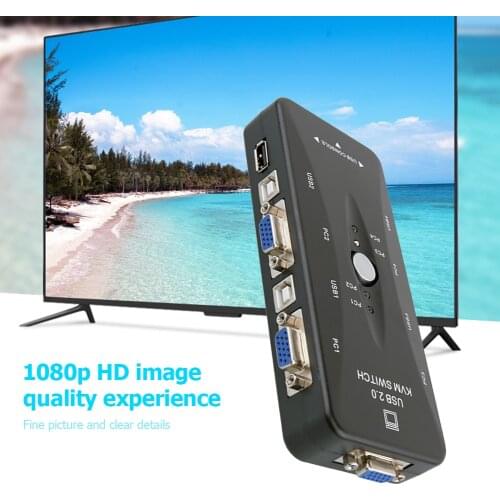 KVM Switch Exquisite Craftsmanship Sturdy Durable 4 Ports 4 in 1 Out VGA Splitter Box for Keyboard Mouse Monitors