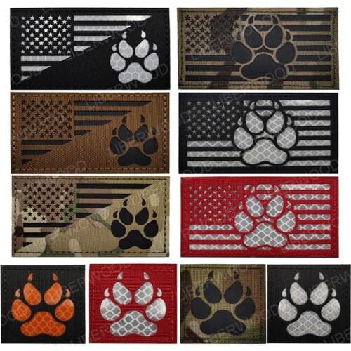 LIBERWOOD K9 Infrared IR Reflective Service Dog Paw Patch US USA Flag Military Tactical Emblem Badge Applique