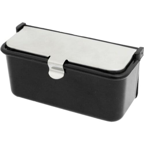 Metal Lid Smokeless Adhesive Car Cigarette Ashtray Holder Black Silver Tone Stowing Tidying Case