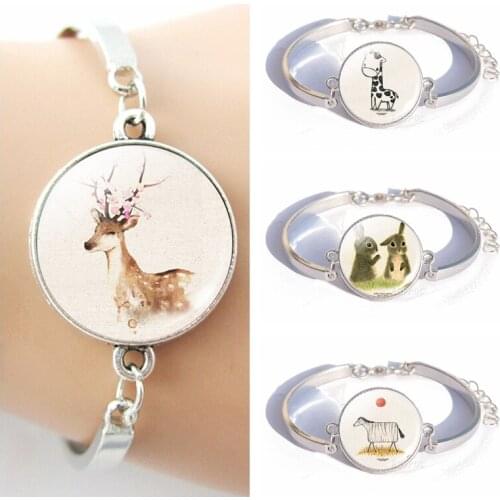 Cute Animals Bracelet Bangle Rabbit Cat Deer Cow Bird Horse Parrot Silver Color Chain Artistic Simple Gifts For Girls