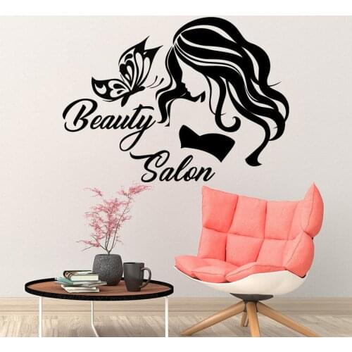 Fashion Hairdressing Wall Decal Beauty Salon Vinyl Wall Stickers Butterfly Girl Beauty Salon Decor Waterproof Art Murals X896
