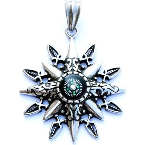 Mens Retro Simple Cool Assertive Compass Pendant Titanium Steel Pendant Trendy Pendant