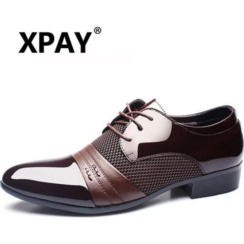 XPAY Men Leather Shoes Oxford PU Leather Mens Dress Shoes Business Flat Shoes Breathable Mens Banquet Wedding Shoes 48