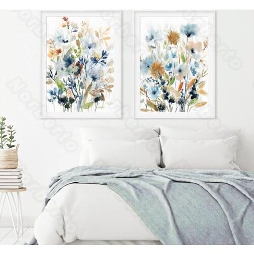 Nordic Style Canvas Painting Wall Posters Watercolor Pictures Various Flowers for Living Room Bedroom Home Restaurant Decoration
