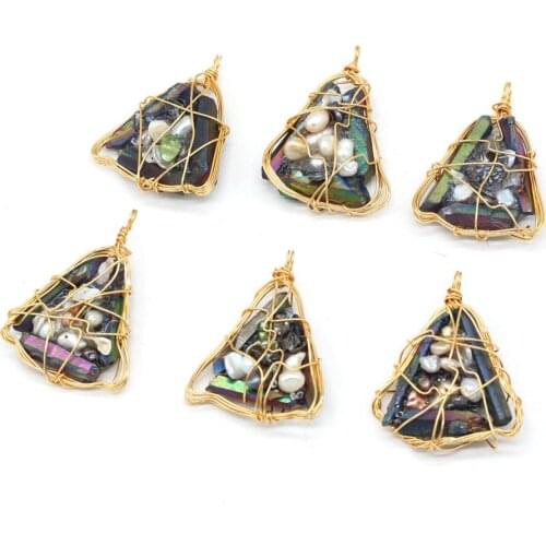 Natural Pearl Beads Pendant Charms Triangle Shape Pearl Beads Pendant for Making DIY Jewelry Necklace Gift 30x45mm