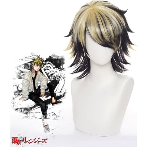 New Anime Tokyo Revengers Hanemiya Kazutora Cosplay Wig Black Golden Short Wig Tokyo Manji Gang Captain Fiber Hair Woman Man