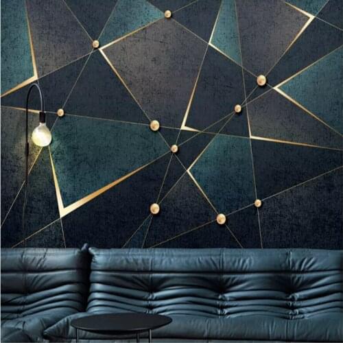 Beibehang wallpapers for living room TV background Dark blue retro geometric wallpaper sofa Home Decoration mural wall covering