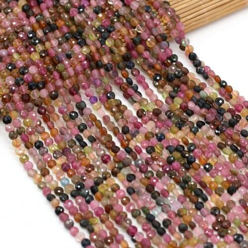 Natural Stone Tourmaline Beaded 4mm Faceted Oblate Loose Isolation Beads for Jewelry Making DIY Necklace Bracelet Accessories