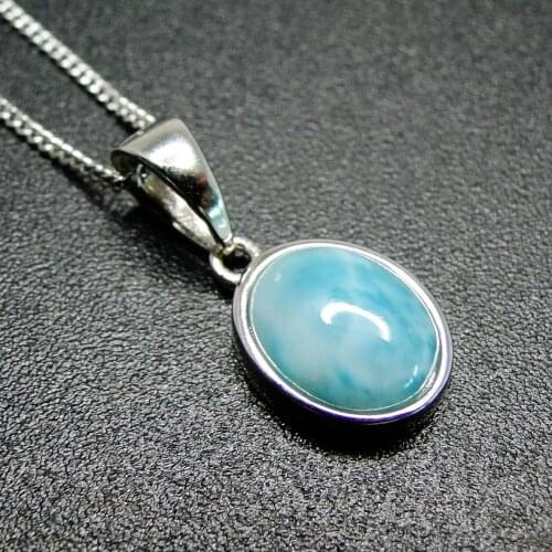 Beautiful Natural Dominica Larimar 925 Sterling Silver Larimar Oval Pendant Necklace Womens Jewelry For Gift