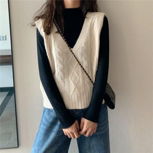 Simple Pullover Vest Sleeveless Women Outwear Coat Autumn Winter Korean Solid Vest V-neck Vest Pull Femme