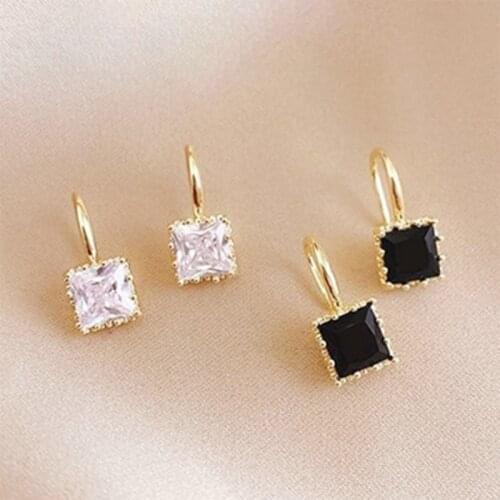 Korean Simple Earrings For Women Exquisite French Black And White Color Square Irregular Temperament Earrings Fasion Jewelry