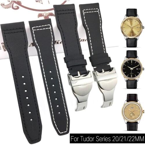 19mm 20mm 21mm 22mm Surface Nylon Bottom Cowhide Watch Strap Folding Buckle Watchband Suitable for Tudor Black Bay Series Watch