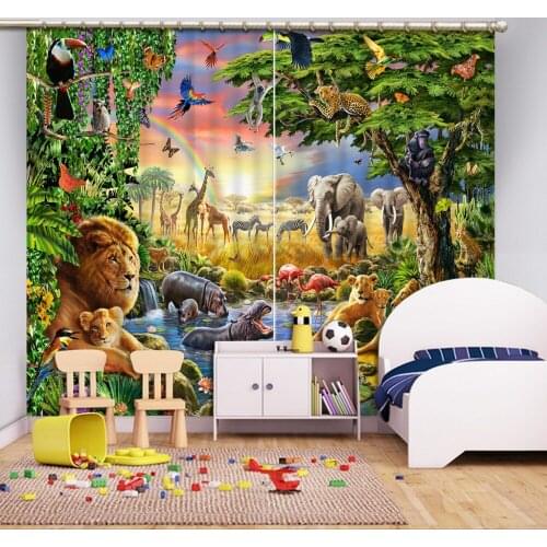 Luxury European Modern kids window curtains animal custom curtain blackout curtains for living room