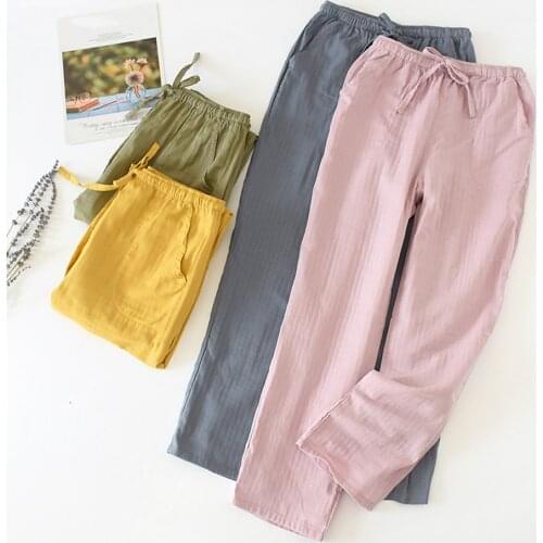 Thin Pajamas Couples Home Pants Cotton Double Gauze Sleep Pants Bottoms Loose Sweatpants Women Men Autumn Drawstring Lounge Wear
