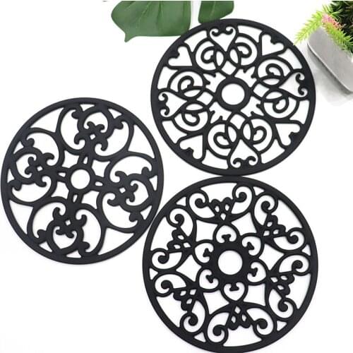 Silicone Table Mat Set of 3 Vintage Floral Design Placemats Flexible Non Slip Thick Round Pot Coaster for Kitchen Table