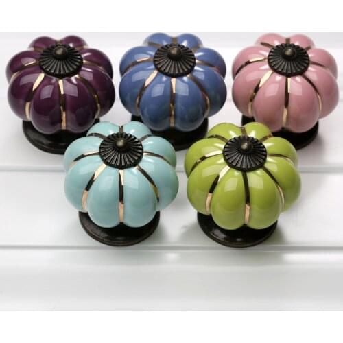 Vintage Furniture Handle Pumpkin shape lovely Ceramic Door Knobs Cabinet Drawer Cupboard Kitchen Pull 4*4*4cm colorful Deco