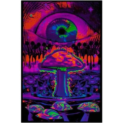 Trippy Magic Mushrooms Eye Fantasy Mind Silk Fabric Wall Poster Art Decor Sticker Bright