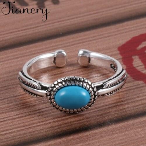 Punk Vintage Blue Rings For Women Men Resizable Size Rings Fashion Trendy Boho Jewelry 2021