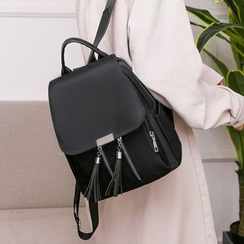 Womens Nylon Backpack Tassel Anti-theft Travel Daypack School Shoulder Bags 20CA